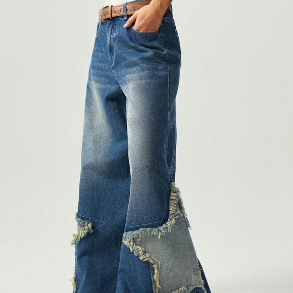 Medium Wash Casual Women's Boho Wide-Leg Jeans - Picture 5 of 7